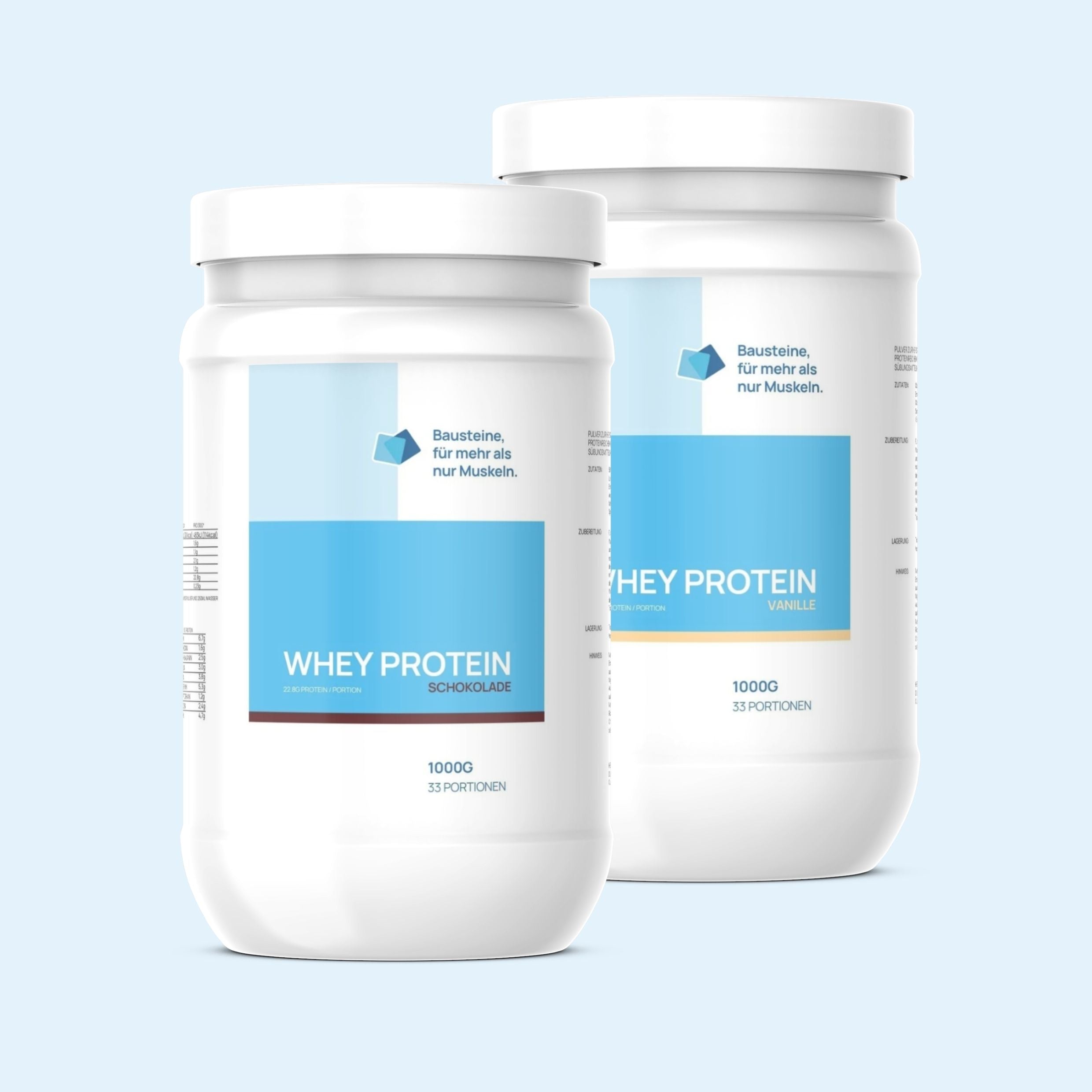 Whey Protein Pulver Vanille und Schokolade